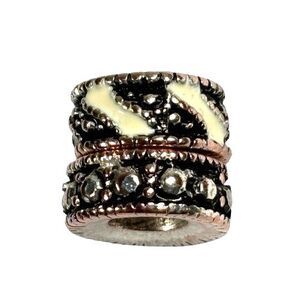 Brighton Round Black & White Enamel Silver Spacer Charm Slide Beads Lot of 2